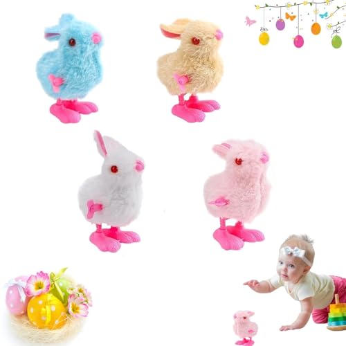 Osterhase Aufziehspielzeug,4PCS Ostern Aufzieh Hase Spielzeug,Osterkorb Füllstoffe,Gefüllt Plüsch Hase Hüpfen Aufzieh Spielzeug,Aufziehfigur Plüsch Kaninchen Hase für Jungen & Mädchen(Zufällige Farbe) von Bavooty