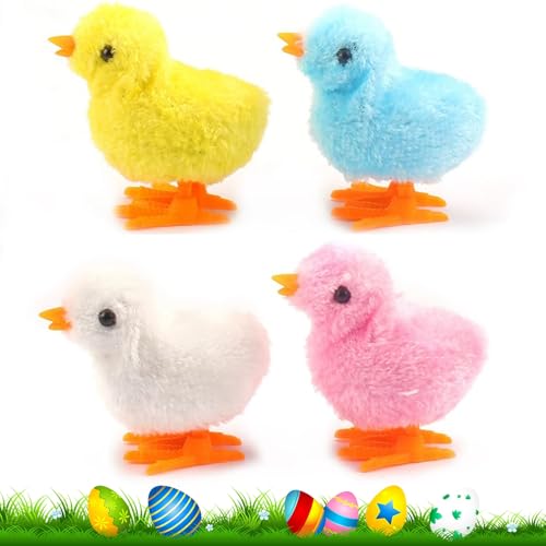 Ostern Aufzieh Huhn Spielzeug,4PCS Huhn Spielzeug Geschenk Geht,Küken Spielzeug Oster,Osterkorb Füllstoffe,Gefüllt Plüsch Huhn Hüpfen Aufzieh Spielzeug für Kleine Junge Und Mädchen (Zufällige Farbe) von Bavooty