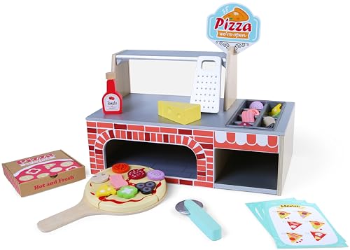 Bayer Chic 2000® Pizza Spielzeug aus Holz – Pizzeria mit Vorrats- & Serviertheke – Fördert Kreativität & Feinmotorik, Spielküchen Zubehör ab 3 Jahren von Bayer Chic 2000