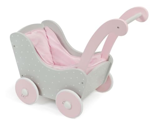 Holzpuppenwagen für Baby-Puppen bis 54 cm, Puppenwagen aus Holz, Schiebehöhe 43 cm von Bayer Chic 2000