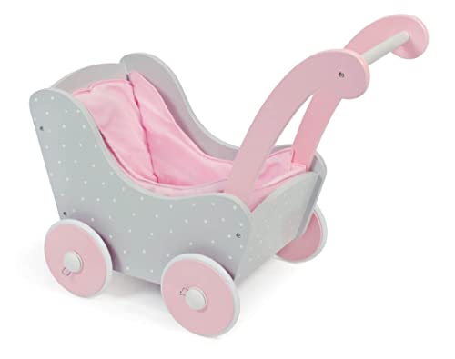 Bayer Chic 2000-425-91 - Holzpuppenwagen für Baby-Puppen bis 54 cm, Puppenwagen aus Holz, Puntos grey von Bayer Chic 2000