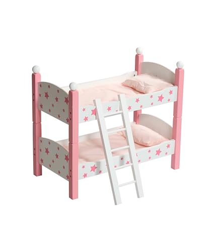 Bayer Chic 2000 Puppenbett Doppelstockbett – Stars Pink – Puppenhochbett mit Leiter & Bettwäsche – Puppen bis 48 cm – Puppenzubehör, Holzpuppenbett von Bayer Chic 2000