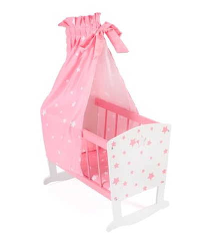 Bayer Chic 2000 - Puppenwiege für Puppen bis 46 cm, Puppenbett, Puppenmöbel, Stars pink, 31 x 50 x 72 cm von Bayer Chic 2000