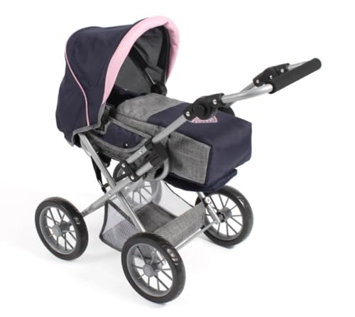 Bayer Chic 2000 - Puppenwagen Leni, 2in1 Kombipuppenwagen mit herausnehmbarer Tragetasche, Melange grau, Navy, rosa von Bayer Chic 2000