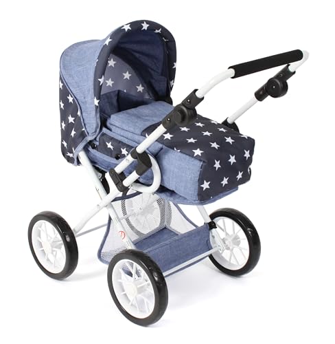 Bayer Chic 2000 - Puppenwagen Leni, 2in1 Kombipuppenwagen mit herausnehmbarer Tragetasche, Kinderwagen für Puppen bis 46 cm Größe, Sternchen Navy, 64 x 37 x 68 cm von Bayer Chic 2000