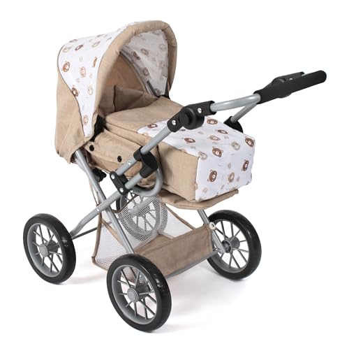 Bayer Chic 2000 - Puppenwagen Leni, 2in1 Kombipuppenwagen mit herausnehmbarer Tragetasche, Kinderwagen für Puppen bis 46 cm Größe, Bärchen beige, 64 x 37 x 68 cm von Bayer Chic 2000