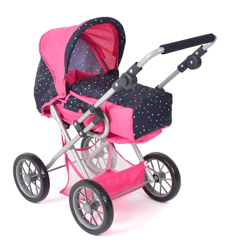 Bayer Chic 2000 - Puppenwagen Leni, 2in1 Kombipuppenwagen mit herausnehmbarer Tragetasche, Kinderwagen für Puppen bis 46 cm Größe, Konfetti pink, 64 x 37 x 68 cm von Bayer Chic 2000