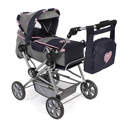 Bayer Chic 2000 562 26 Kombi-Puppenwagen Roadstar für große Kinder, mit herausnehmbarer Tragetasche und Wickeltasche, grau-Navy, 85 x 47 x 82 cm von Bayer Chic 2000