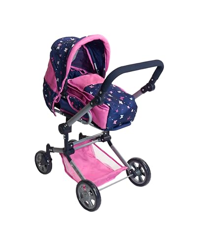 Bayer Chic 2000 587-33 Puppenwagen Jara, 2in1 Kombipuppenwagen für Kinder von 4 bis 8 Jahren, Butterfly, Navy-pink, 70 * 41 * 85 cm von Bayer Chic 2000