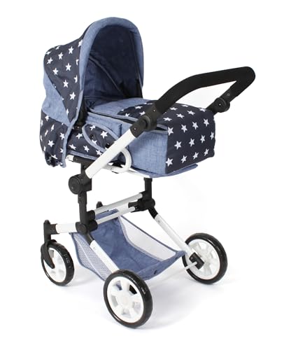 Bayer Chic 2000 - Puppenwagen Jara, 2in1 Kombipuppenwagen mit herausnehmbarer Tragetasche, Puppenkinderwagen für Kinder von 4 bis 8 Jahren, Sternchen Navy von Bayer Chic 2000