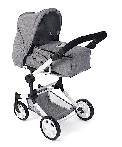 Bayer Chic 2000 - Puppenwagen Jara, 2in1 Kombipuppenwagen mit herausnehmbarer Tragetasche, Puppenkinderwagen für Kinder von 4 bis 8 Jahren, Jeans grau von Bayer Chic 2000