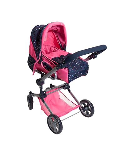 Bayer Chic 2000® 3in1 Kombi Puppenwagen Jara – Konfetti Pink – faltbar, höhenverstellbarer Griff 47-78 cm – Tragetasche – Puppen bis 52 cm, 4-8 J. von Bayer Chic 2000