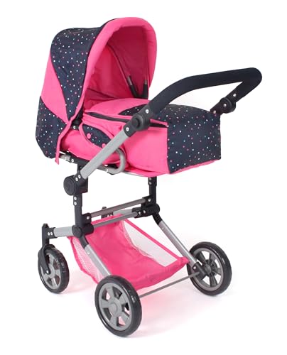 Bayer Chic 2000® 3in1 Kombi Puppenwagen Jara – Konfetti Pink – faltbar, höhenverstellbarer Griff 47-78 cm – Tragetasche – Puppen bis 52 cm, 4-8 J. von Bayer Chic 2000