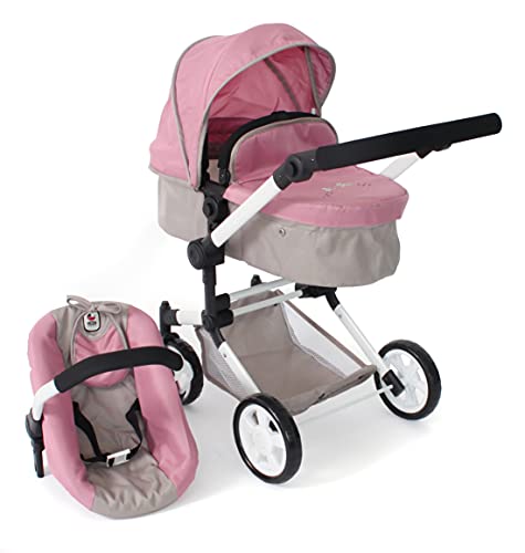 Bayer Chic 2000 - Puppenwagen Linus, 3in1 Kombipuppenwagen für Kinder von 4 bis 8 Jahren, Puppenwagen-Set, Bärchen, rosa von Bayer Chic 2000