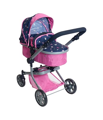 Bayer Chic 2000® 2in1 Puppenwagen Mika – Butterfly Pink – faltbar – höhenverstellbarer Griff 47-80 cm – modernes Gestell – Puppen bis 52 cm – 4-8 J. von Bayer Chic 2000