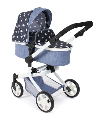 Bayer Chic 2000® 2in1 Puppenwagen Mika – Sternchen Navy – faltbar – höhenverstellbarer Griff 47-80 cm – modernes Gestell – Puppen bis 52 cm – 4-8 J. von Bayer Chic 2000