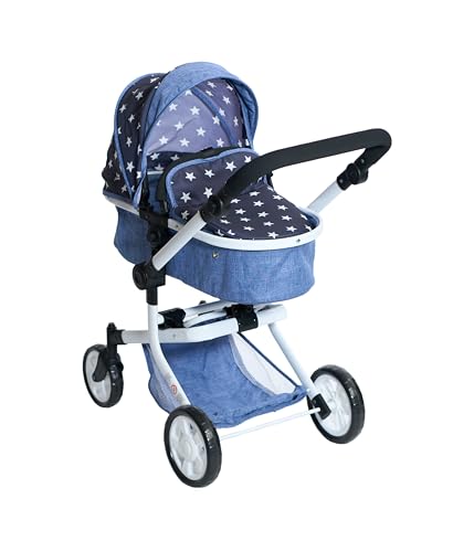 Bayer Chic 2000 - Puppenwagen Mika, 2in1 Kombipuppenwagen für Kinder von 4 bis 8 Jahren, Kinderwagen für Puppen bis 52 cm, Sternchen Navy von Bayer Chic 2000