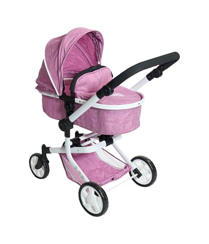 Bayer Chic 2000® 2in1 Puppenwagen Mika – Jeans Pink – faltbar – höhenverstellbarer Griff 47-80 cm – modernes Gestell – Puppen bis 52 cm – 4-8 J. von Bayer Chic 2000