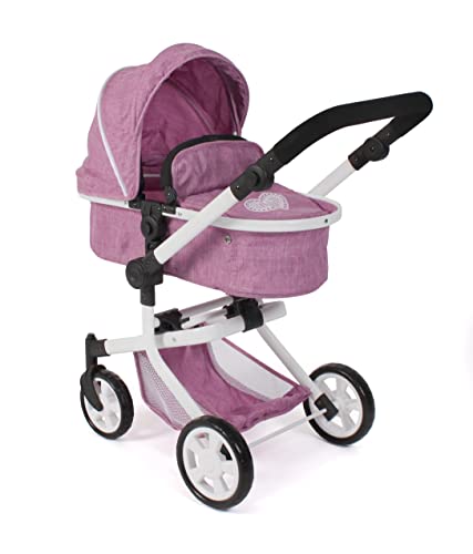 Bayer Chic 2000® 2in1 Puppenwagen Mika – Jeans Pink – faltbar – höhenverstellbarer Griff 47-80 cm – modernes Gestell – Puppen bis 52 cm – 4-8 J. von Bayer Chic 2000