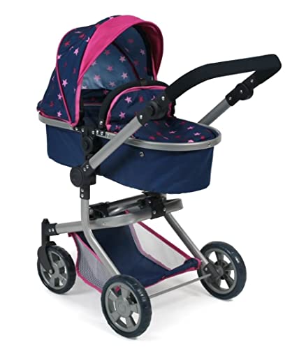 Bayer Chic 2000 - Puppenwagen Mika, 2in1 Kombipuppenwagen für Kinder von 4 bis 8 Jahren, Stars Navy, pink von Bayer Chic 2000