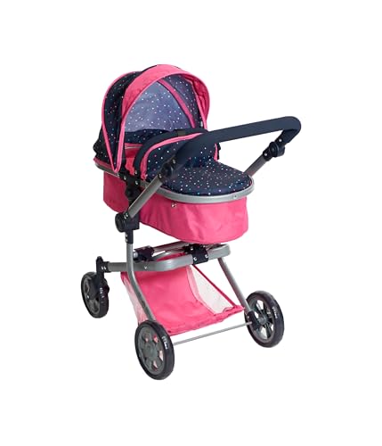 Bayer Chic 2000 - Puppenwagen Mika, 2in1 Kombipuppenwagen für Kinder von 4 bis 8 Jahren, Kinderwagen für Puppen bis 52 cm, Konfetti pink von Bayer Chic 2000