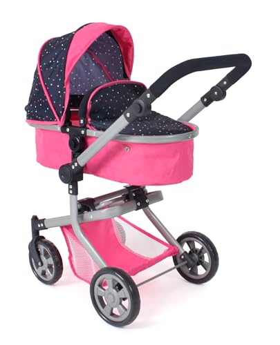 Bayer Chic 2000 - Puppenwagen Mika, 2in1 Kombipuppenwagen für Kinder von 4 bis 8 Jahren, Kinderwagen für Puppen bis 52 cm, Konfetti pink von Bayer Chic 2000