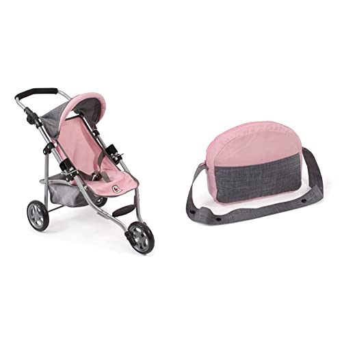 Bayer Chic 2000-61215 - Puppenbuggy Lola, Jogging-Buggy, Puppenjogger, Puppenwagen, Melange grau-rosa, 50 cm, 70 x 33 x 62 cm & 853 15 Wickeltasche für Puppen, Melange grau-rosa von Bayer Chic 2000