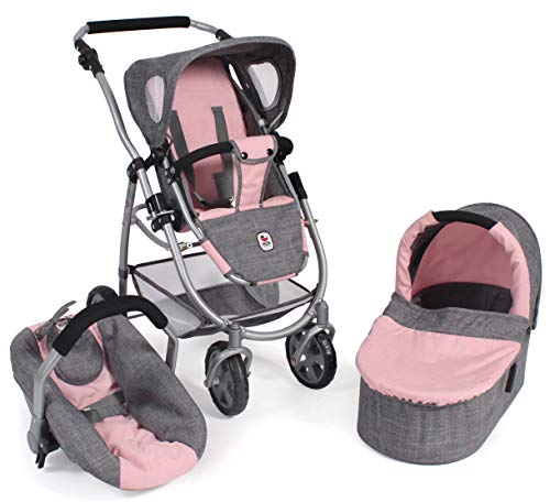 Puppenwagen Emotion All In, 3in1 Puppenwagen-Set bestehend aus Babywanne, Sportsitz und Autositz, Melange Grau-rosa von Bayer Chic 2000