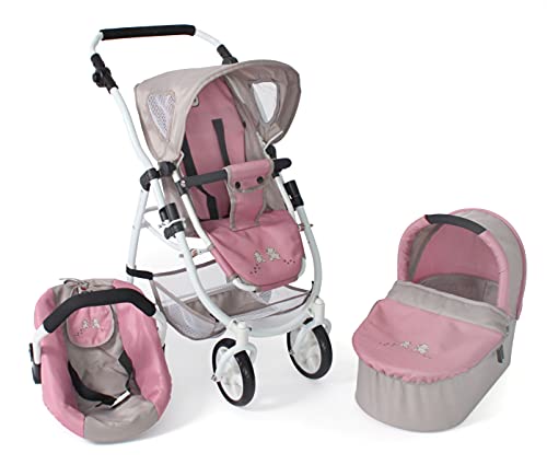 Puppenwagen Emotion All In, 3in1 Puppenwagen-Set bestehend aus Babywanne, Sportsitz und Autositz, Bärchen, Rosa von Bayer Chic 2000