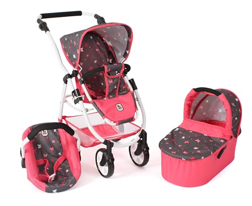 Bayer Chic 2000-640-47 Puppenwagen Emotion All In 2.0-3in1 Puppenwagen-Set bestehend aus Babywanne, Sportsitz und Autositz, Butterfly Koralle von Bayer Chic 2000