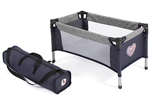 Bayer Chic 2000 - Reisebett für Baby-Puppen bis 48 cm, Puppenbett, Puppenreisebett, Puppenmöbel, Melange grau, Navy von Bayer Chic 2000