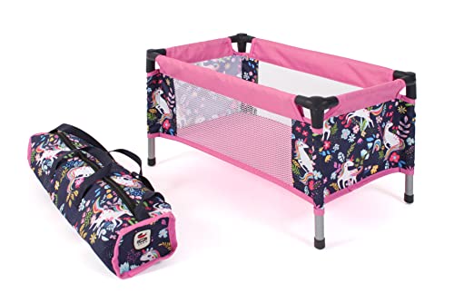 Bayer Chic 2000 - Reisebett für Baby-Puppen bis 48 cm, Puppenbett, Puppenreisebett, Puppenmöbel, Puppenzubehör, Einhorn, Navy-pink von Bayer Chic 2000