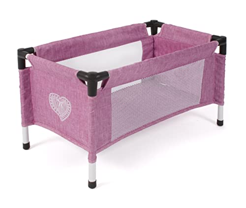 Bayer Chic 2000 - Reisebett für Baby-Puppen bis 48 cm, Puppenbett, Puppenreisebett, Puppenmöbel, Puppenzubehör, Jeans pink von Bayer Chic 2000