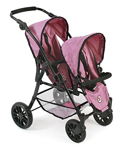 Bayer Chic 2000 691 70 - Tandem-Buggy "Twinny", Zwillingspuppenwagen für Puppen bis ca. 50 cm, Jeans Pink von Bayer Chic 2000