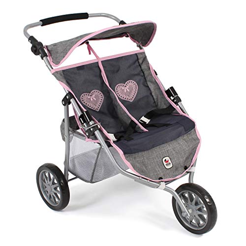 Bayer Chic 2000 697 26 Jogger, Zwillings-Puppenwagen für Baby-Puppen bis 50 cm, grau-Navy von Bayer Chic 2000