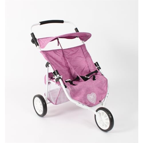 Bayer Chic 2000 697 62 Jogger Kinderwagen mit 3 Rädern für Zwillingspuppen, Jeansrosa von Bayer Chic 2000