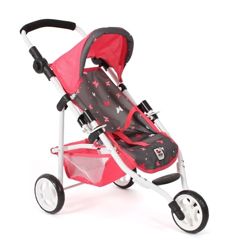 Bayer Chic 2000® Puppenbuggy Lola – Butterfly Koralle – Faltbarer Puppenwagen – Griff höhenverstellbar 33-62 cm – 3-Rad Jogger – Puppen bis 50 cm – 3-6 J. von Bayer Chic 2000