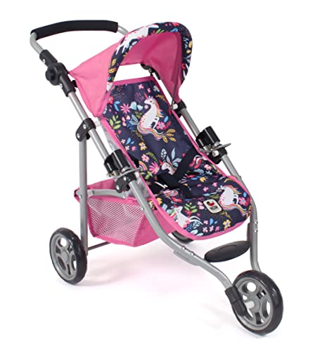 Bayer Chic 2000 - Puppenbuggy Lola, Jogging-Buggy, Puppenjogger, Puppenwagen, Einhorn, 612-43, Navy, Pink, 70 * 33 * 62 cm von Bayer Chic 2000