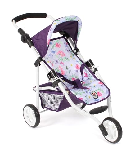 Bayer Chic 2000 - Puppenbuggy Lola, Kinderwagen für Puppen bis ca. 50 cm Größe, Jogging-Buggy, Puppenjogger, Puppenwagen, Flowers, lila, 612-73 von Bayer Chic 2000