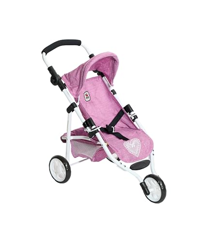 Bayer Chic 2000® Puppenbuggy Lola – Jeans Pink – faltbarer Puppenwagen – Griff höhenverstellbar 33-62 cm – 3-Rad Jogger – Puppen bis 50 cm – 3-6 J. von Bayer Chic 2000