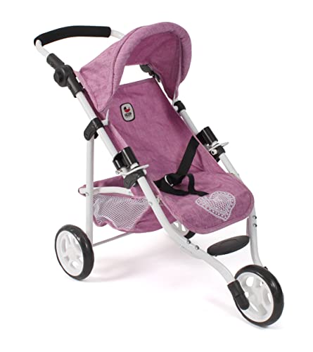 Bayer Chic 2000® Puppenbuggy Lola – Jeans Pink – faltbarer Puppenwagen – Griff höhenverstellbar 33-62 cm – 3-Rad Jogger – Puppen bis 50 cm – 3-6 J. von Bayer Chic 2000