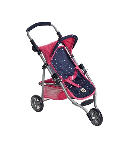 Bayer Chic 2000® Puppenbuggy Lola – Konfetti Pink– Faltbarer Puppenwagen – Griff höhenverstellbar 33-62 cm – 3-Rad Jogger – Puppen bis 50 cm – 3-6 J. von Bayer Chic 2000