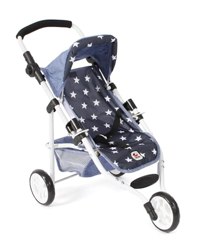 Bayer Chic 2000® Puppenbuggy Lola – Sternchen Navy– Faltbarer Puppenwagen – Griff höhenverstellbar 33-62 cm – 3-Rad Jogger – Puppen bis 50 cm – 3-6 J. von Bayer Chic 2000