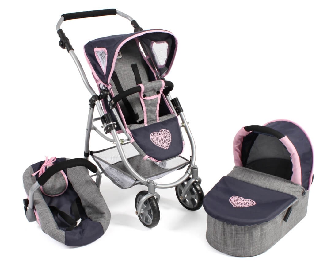 Bayer Chic 2000 Puppenwagen 3 in 1 Kombi EMOTION ALL IN in Melange grau-navy von Bayer Chic 2000