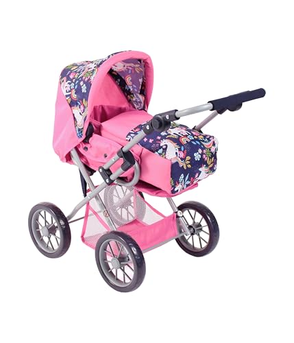 Bayer Chic 2000 - Puppenwagen Leni, 2in1 Kombipuppenwagen mit herausnehmbarer Tragetasche, Einhorn, Navy-pink, 560-43 von Bayer Chic 2000