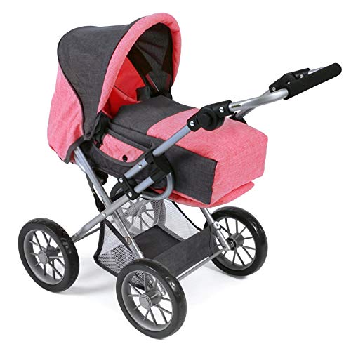 Bayer Chic 2000 - Puppenwagen Leni, 2in1 Kombipuppenwagen mit herausnehmbarer Tragetasche, Melange anthrazit, pink von Bayer Chic 2000