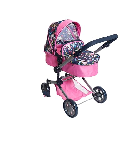 Bayer Chic 2000 - Puppenwagen Linus, 3in1 Kombipuppenwagen für Kinder von 4 bis 8 Jahren, Puppenwagen-Set, Einhorn, Navy-pink, 592-43 von Bayer Chic 2000