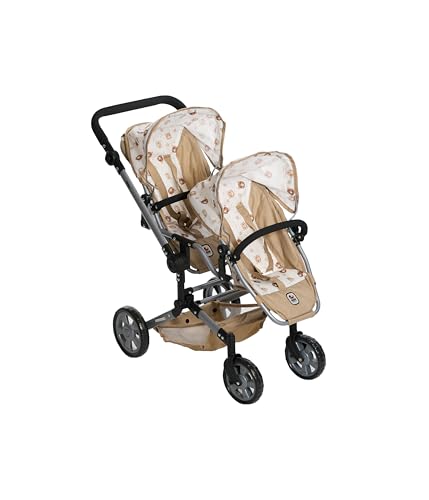 Bayer Chic 2000® Puppenwagen Linus Duo – Bärchen Beige – Faltbarer Zwillingspuppenwagen – Verstellbarer Griff 50-82 cm – Puppen bis 50 cm – 4-8 J. von Bayer Chic 2000