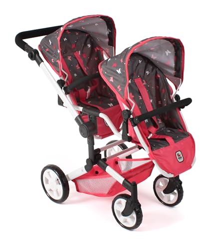 Bayer Chic 2000 - Puppenwagen Linus Duo, Zwillingspuppenwagen für Kinder von 4 bis 8 Jahren, Butterfly, Koralle, 690-47 von Bayer Chic 2000