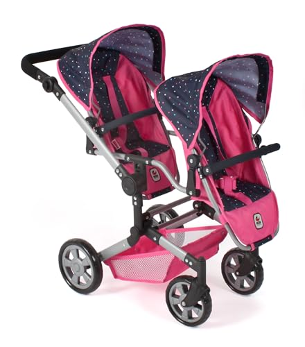 Bayer Chic 2000 - Puppenwagen Linus Duo, Zwillingspuppenwagen für Kinder von 4 bis 8 Jahren, Tandempuppenwagen, Konfetti, pink, 690-84 von Bayer Chic 2000